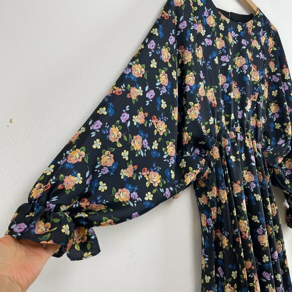Zara Womens Small Floral Dolman Long Sleeve Crew Neck Mini Dress - Picture 9 of 13